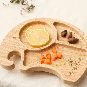 Baby Bamboo Plate with Silicone Suction and Spoon Set