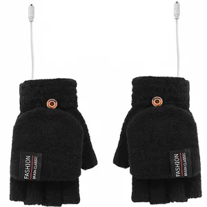 USB Electric Heating Half-Finger Gloves - Black