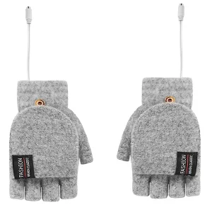 USB Electric Heating Half-Finger Gloves - Gray