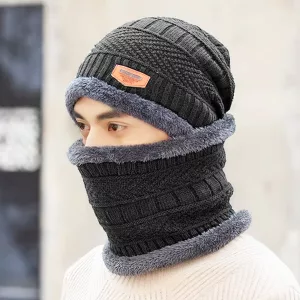 Men's Winter Warm Beanie Hat & Scarf Set