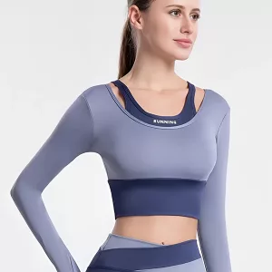 Women's Sports Shirt Fake Two Pieces Crop Top