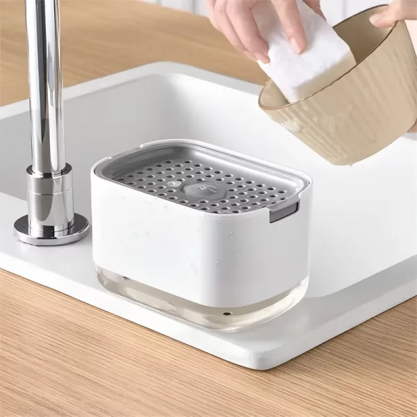 soap dispensing sponge holder, sponge soap dispenser, soap pump dispense