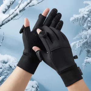 Winter Warm Insulated Waterproof Fleece Touch Screen Gloves with Flip Fingers