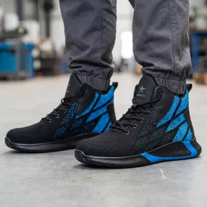 Steel-Toe High Top Safety Sneakers Non-Slip Shock-Absorbing Reflective Work Shoes