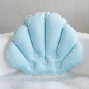 Pearl Shell Bath Pillow Inflatable Tub Cushion with Suction Cups